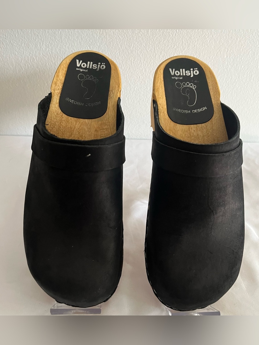Black Suede Clog Mules with Wood Platform - Picture 2 of 8